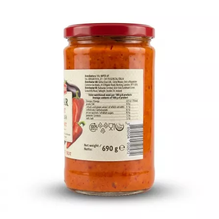 Enhanced Back of Podravka Ajvar Hot jar showing ingredient and nutritional information