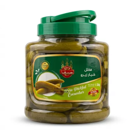 Enhanced Front view of Safa Zero Pickled Cucumber jar 1.5kg