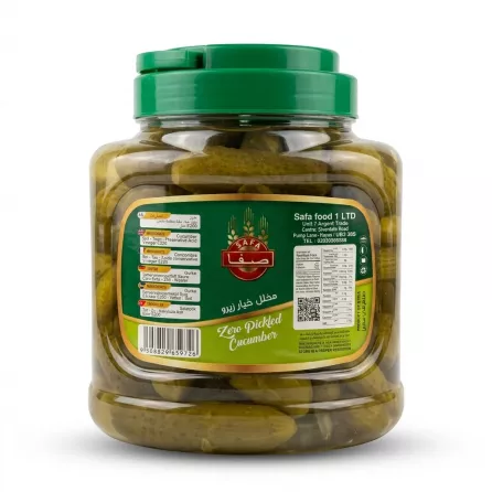 Enhanced Back label of Safa Zero Pickled Cucumber jar with ingredients and nutrition details