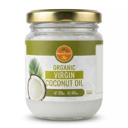 Enhanced Front label of NaturFresh Organic Virgin Coconut Oil 200ml glass jar