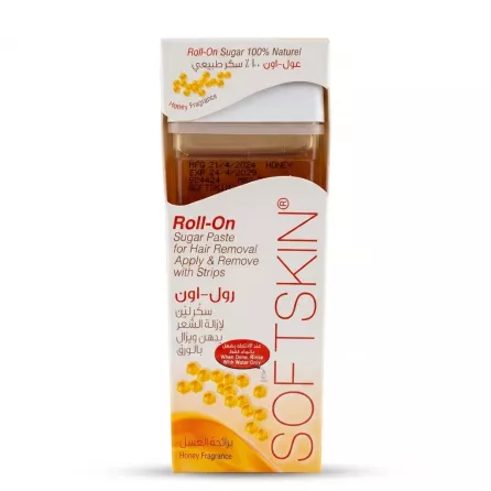 Enhanced Front of SoftSkin Roll-On Sugar Paste Honey Fragrance packaging