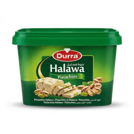 Enhanced Durra Pistachios Halawa green tub packaging front view