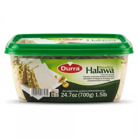 Enhanced Durra Pistachios Halawa 700g side with weight visible