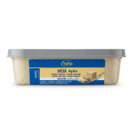 Enhanced Side view of Cortas Sugar Free Halva Original tub