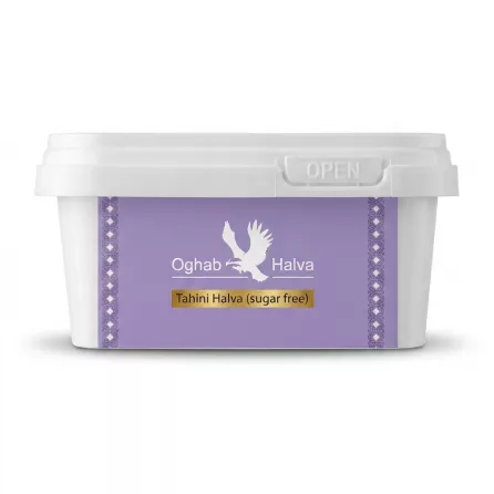 Enhanced Side label of Oghab Halva Sugar Free 250g tub
