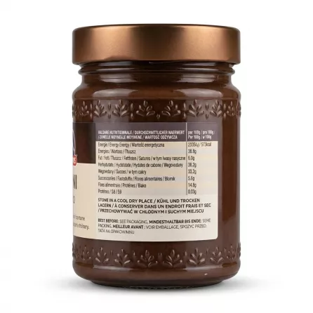 Enhanced Back view showing nutrition facts on Olympos Tahini with Cocoa jar