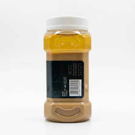 Enhanced Back view of AKRE Tahini jar with label and barcode
