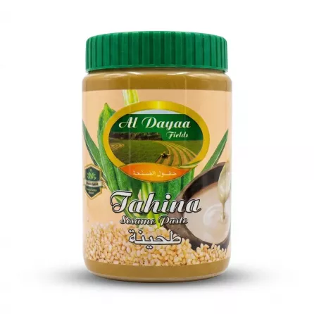 Enhanced Front label of Al Dayaa Fields Tahina Sesame Paste jar, 400g