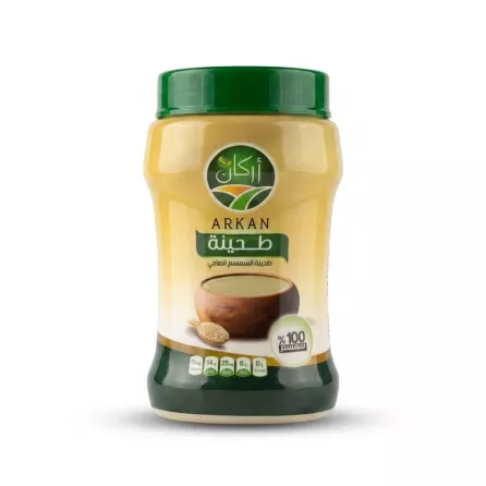Enhanced Front of Arkan Pure Sesame Tahini jar with green lid