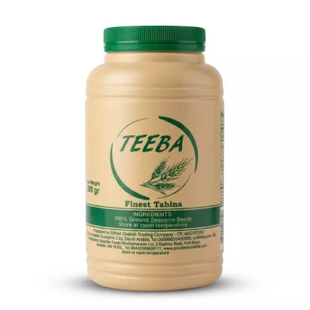 Enhanced Front of Teeba Finest Tahina 800g jar with green lid