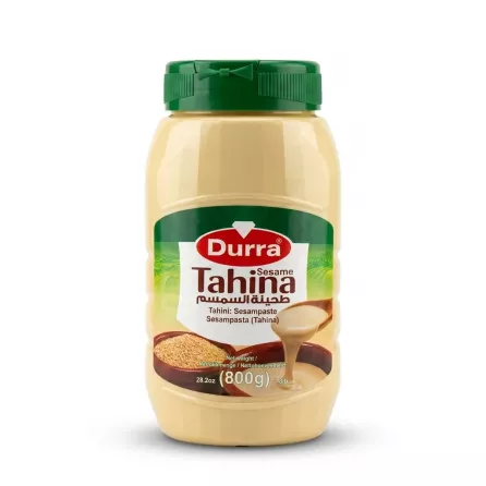 Enhanced Front view of Durra Sesame Tahina 800g jar with green lid
