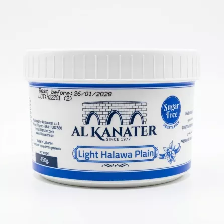Enhanced Al Kanater Light Halawa Plain 450g tub front label in store