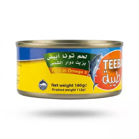 Enhanced Side label showing Teeba White Meat Tuna omega information