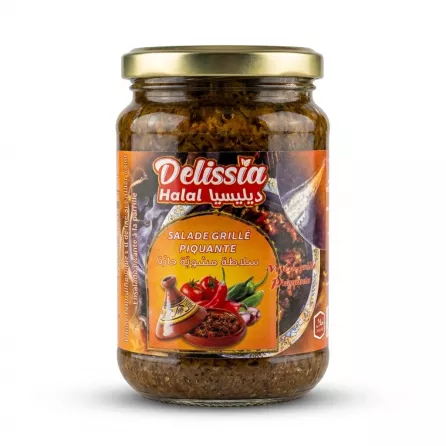 Enhanced Front label of Delissia Halal Grilled Spicy Salad jar