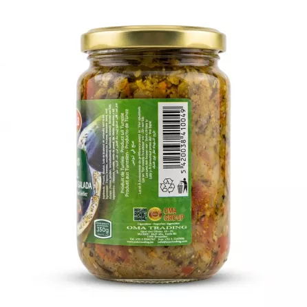 Enhanced Back of Delissia Halal Grilled Salad jar showing barcode and import info