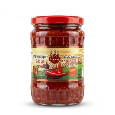 Enhanced Front view of Safa Pure Pepper Paste Hot 550g jar