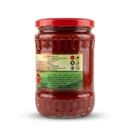 Enhanced Back label of Safa Pure Pepper Paste jar showing storage and contact info
