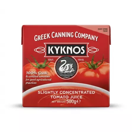 Enhanced Front English label of Kyknos Slightly Concentrated Tomato Juice 500g carton