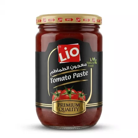 Enhanced Front view of Lio Tomato Paste Premium Quality glass jar