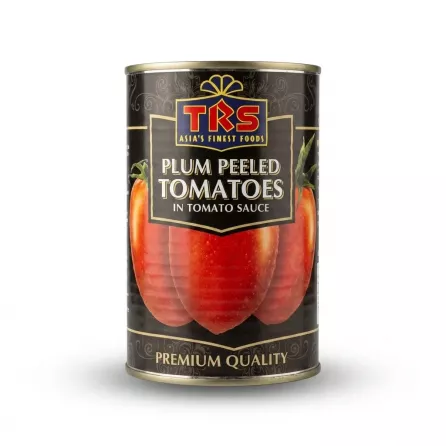 Enhanced Front view of TRS Plum Peeled Tomatoes in Tomato Sauce can