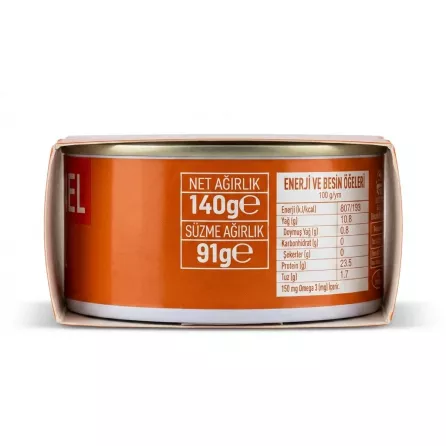 Enhanced Side view of Dardanel Smoke Flavoured Tuna can showing weight and nutrition facts