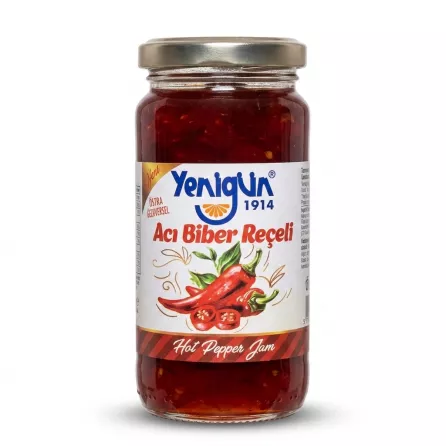 Enhanced Front label of Yenigun Hot Pepper Jam 290g glass jar
