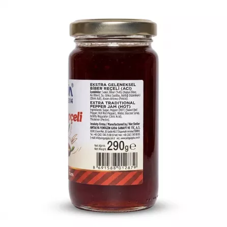 Enhanced Back label with ingredients and barcode for Yenigun Hot Pepper Jam 290g