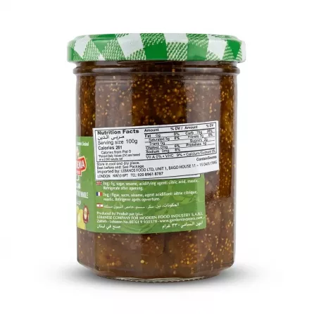 Enhanced Back label of Gardenia Fig Jam 330g displaying nutritional and ingredient info
