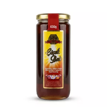 Enhanced Front view of Sifa Cicek Bal Baker's Honey 630g glass jar with yellow label