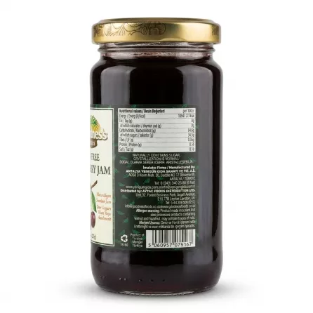 Enhanced Back label with nutrition and distributor details of Goodness Foods Sugar Free Sour Cherry Jam