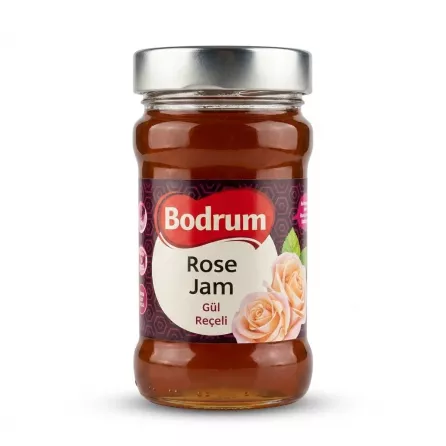 Enhanced Front label of Bodrum Rose Jam 380g glass jar