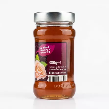 Enhanced Back label of Bodrum Rose Jam showing product weight and barcode