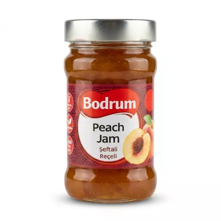 Enhanced Bodrum Peach Jam 380g jar front label