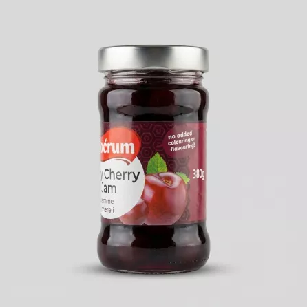 Enhanced Bodrum Sour Cherry Jam jar showing side label with no added colouring