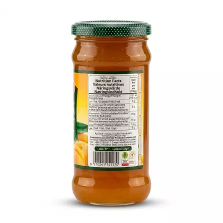 Enhanced Back of Durra Apricot Fruit Spread with nutrition facts and barcode