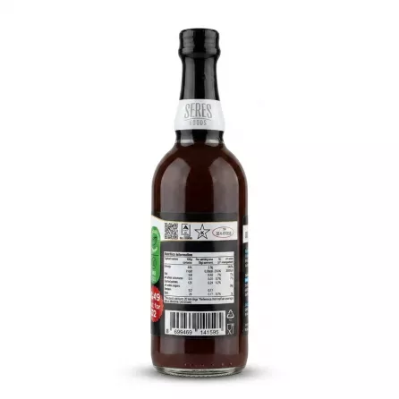 Enhanced Back of Seres Foods BBQ Hot Sauce showing nutritional facts and barcode