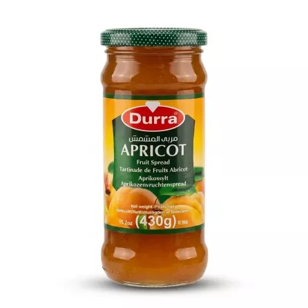 Enhanced Enhanced Hand holding a jar of Durra Apricot Fruit Spread 430g front view