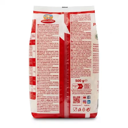 Enhanced Back of Pasta Zara Gnocchi pack showing ingredients and importer details