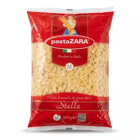 Enhanced Front of pastaZARA Stelle star-shaped pasta 500g pack