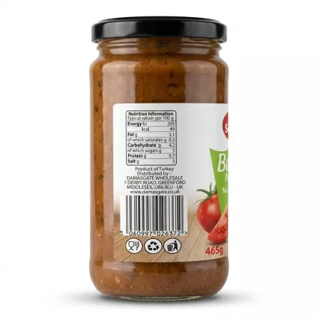 Enhanced Back label with nutrition facts and barcode of Sofra Basilico Pasta Sauce jar