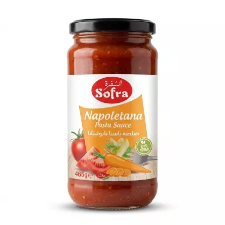 Enhanced Front of Sofra Napoletana Pasta Sauce 465g jar held in hand
