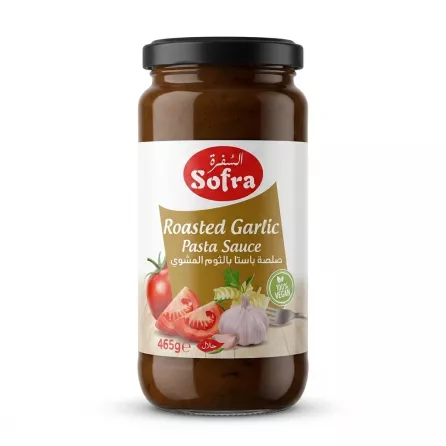 Enhanced Front label of Sofra Roasted Garlic Pasta Sauce jar 465g
