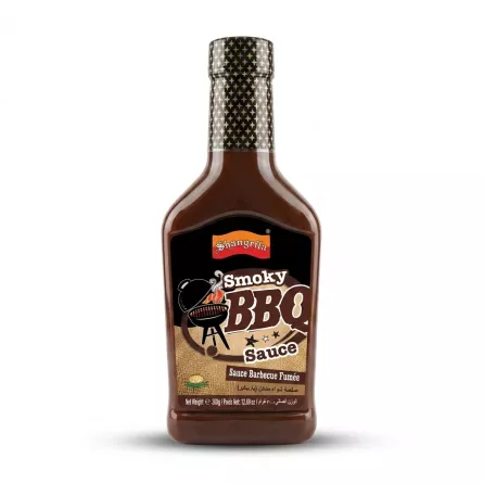 Enhanced Front view of Shangrila Smoky BBQ Sauce bottle 360g