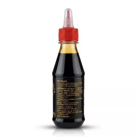 Enhanced Ingredient and usage information on Bang Bang Naturally Brewed Soy Sauce bottle