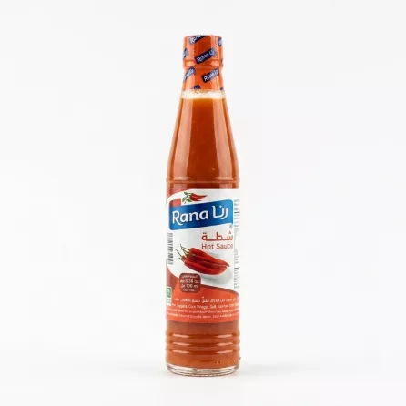 Enhanced Front of Rana Hot Sauce 100ml bottle held in hand in grocery aisle