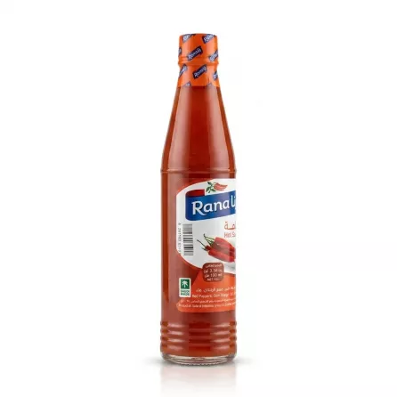 Enhanced Side view of Rana Hot Sauce 100ml bottle with ingredients label