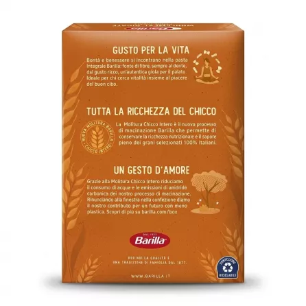 Enhanced Back of Barilla Wholemeal Penne Rigate box with information