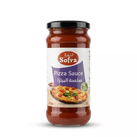 Enhanced Enhanced Front of Sofra Pizza Sauce jar 370g held in hand