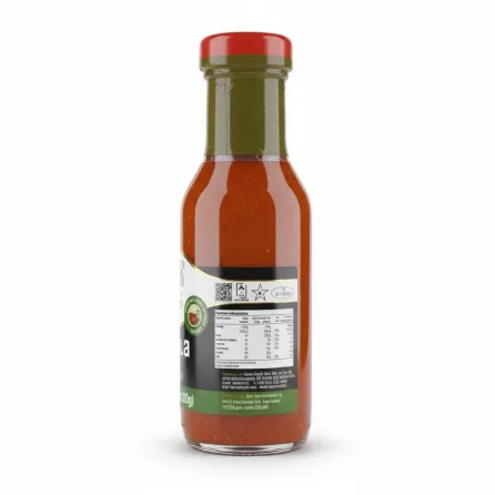 Back view showing nutrition information and certifications on the bottle