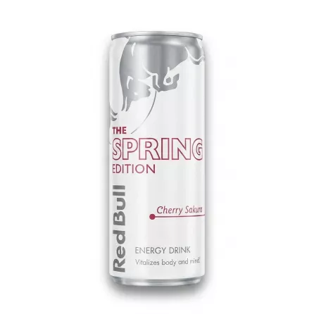 Enhanced Front of Red Bull Spring Edition Cherry Sakura energy drink can